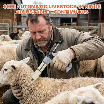 50ml Semi-Auto Repeating Livestock Syringe Gun, 5 Dose Settings | Ergonomic Grip, Clear Barrel & Luer Lock, Vet Injector for Cattle, Horses, Goats, Sheep & Pigs - color: Silver Gray50ML-B