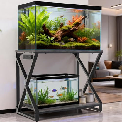 fishkeeper Heavy Duty 50 Gal Aquarium Stand with Charging Station, 720LBS | High Load-Bearing Capacity Fish Tank Stand, 2-Tier Storage Shelves with USB Ports & Outlets for Reptile/Turtle/Terrarium Tank - size: 50 Gallon with Power Outlet
