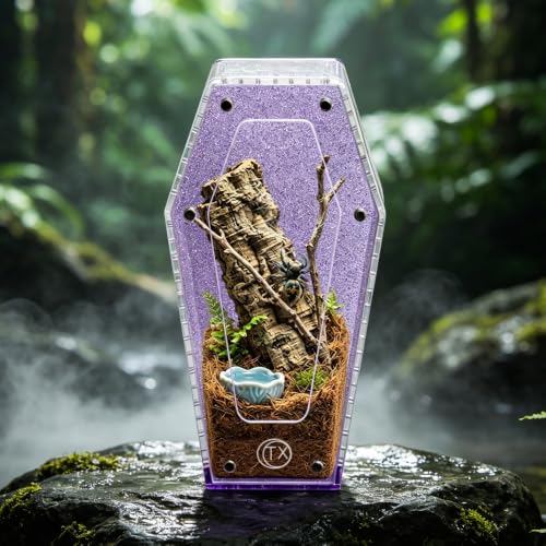 Glitter Acrylic Coffin Jumping Spider Enclosure - Gothic Terrarium Habitat with Magnetic Lid, Micro Reptile Breeding Box for Slings, Mantis, Isopods and Small Insects (Glitter Purple) - color: Glitter Purple