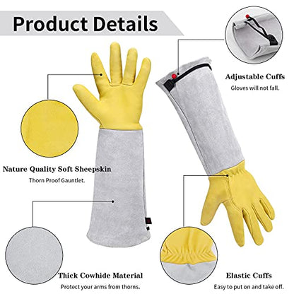 Gardening Gloves for Women/Men, Rose Pruning Thorn-Proof Long Leather Garden Gloves with Adjustable Cuff, Ladies Light Protective Glove for Yard & Outdoor Work - size: Medium (Pack of 1)