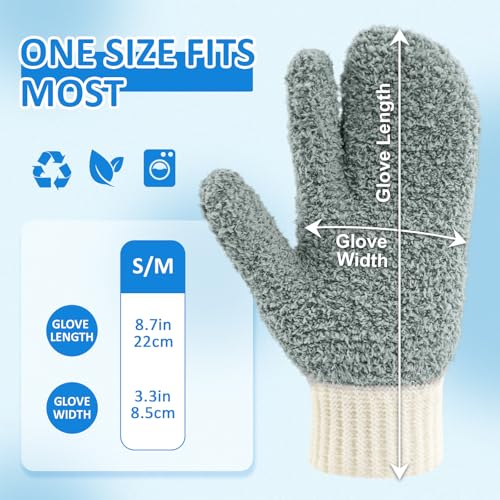 MIG4U Microfiber Dusting Gloves House Reusable Cleaning Glove for Blinds, Windows, Shutters, Furniture, and Car, Gray 2 Pairs S/M - color: Gray Mitten + Gloves, size: Small-Medium