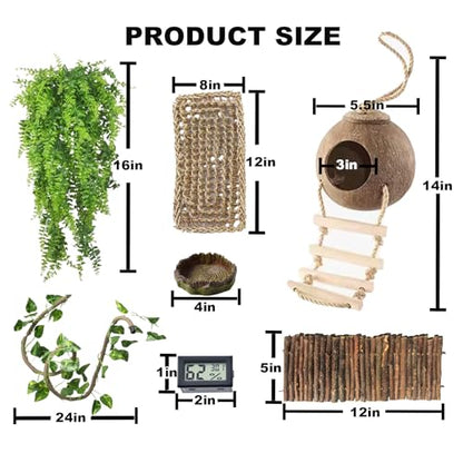 TEICCI Bearded Dragon Tank Accessories Set,10-Piece Kit Leopard Gecko Tank Accessories with Bearded Dragon Hammock, Large Reptile Bridge Hammock,Decor Suitable for Lizards, Geckos, and Chameleons