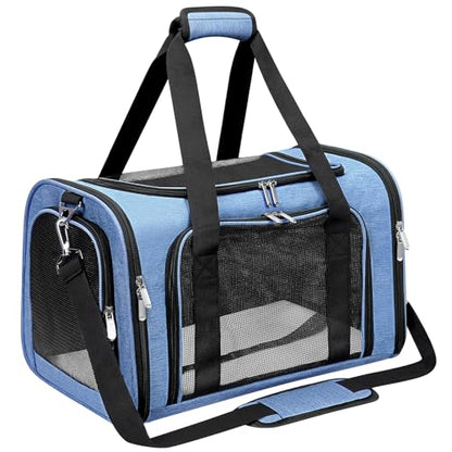 Soft-Sided Cat/Dog/Pet Carrier, Collapsible Pets Travel Carriers | For Big Cats/Small Dogs with Shoulder Strap & Removable Mat, Mesh Puppy Carry Bag, Up to 25 Lbs, TSA Airline Approved (Blue) - color: BLUE, size: 20"L x 13"W x 13"H