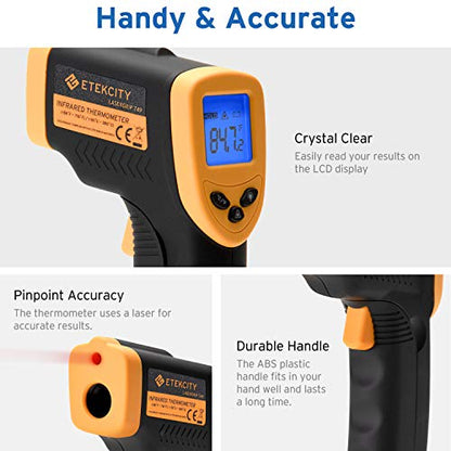 Etekcity Infrared Thermometer 749 (Not for Human) Temperature Gun Non-Contact Digital Lasergrip with LCD Backlit Display, -58℉ to 716℉ (-50℃ to 380℃), Black-Yellow