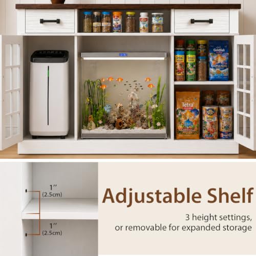 55-75 Gallon Fish Tank Stand, 75 Gallon Aquarium Stand, 1100LBS, White | Farmhouse Heavy Duty Wood Fish Tank Stand 55+ Gallon with Storage Cabinet for Turtle Tank, Reptile Terrarium - color: White