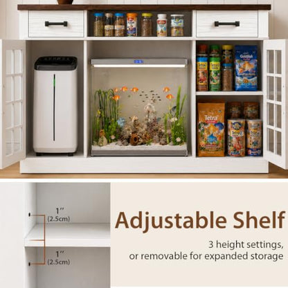 55-75 Gallon Fish Tank Stand, 75 Gallon Aquarium Stand, 1100LBS, White | Farmhouse Heavy Duty Wood Fish Tank Stand 55+ Gallon with Storage Cabinet for Turtle Tank, Reptile Terrarium - color: White