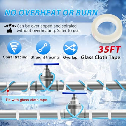 HEATIT 35Ft Heat Tape for Water Pipes Heat Trace for Pipes 120V 5W/FT | For residential and commercial use, built-in thermostat operates only when temperatures approach freezing. - style: 35 ft