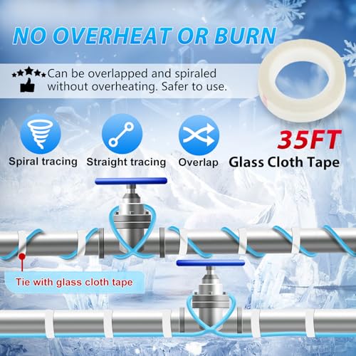 HEATIT 3Ft Energy Saving 5W/ft Self-Regulating Pipe Heat Cable ETL Listed | Automatically adjusts heating power to improve energy efficiency, safe to overlap, cross, spiral wrap without overheating. - style: 3 ft