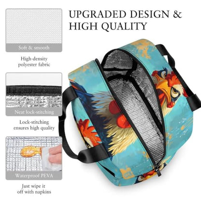 Funny Rooster Chicken Lunch Bag for Women Men | Insulated Lunch Box Leakproof Food Meal Containers Reusable Foldable 6L Capacity Lunch Tote Bags for Work Picnic Travel - color: style-8