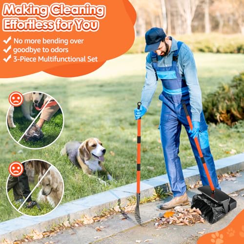 SlowTon Dog Pooper Scooper, 37.4" Long Handle Poop Scoop for Large Dogs | Adjustable, Portable, Non Breakable, with 10 Waste Bags, Swivel Large Bin & Rake & Spade Kit, for Gravel Lawn Grass - color: Orange, size: Large 5L Bin+10 Waste Bag