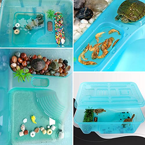 kathson Turtle Tank Aquarium, Turtle Habitat Reptile Plastic Terrarium Safe Durable, Tortoise Tank with Lid Prevent from Climbing Escaping (Small) - size: Small - 13x9.2x5.5 Inch