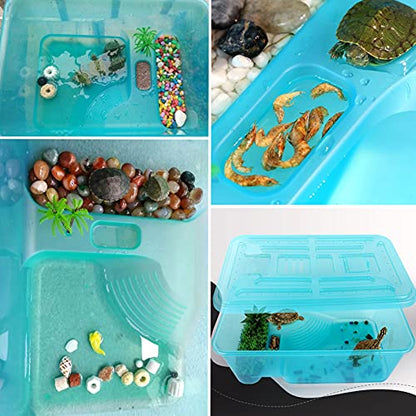 kathson Turtle Tank Aquarium, Turtle Habitat Reptile Plastic Terrarium Safe Durable, Tortoise Tank with Lid Prevent from Climbing Escaping (Small) - size: Small - 13x9.2x5.5 Inch