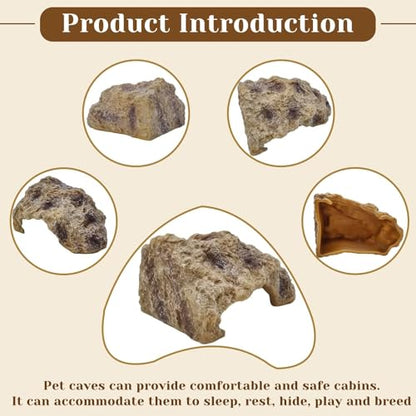 Hamiledyi Reptile Rock Hide Cave Reptile Hide Leopard Gecko Hide Bearded Dragon Hideout Terrarium Habitat Decor Reptile Hideout for Snake Lizard Gecko Turtle Hermit Crab Frog (M) - style: M : 8.46''×5.91''×4.72''