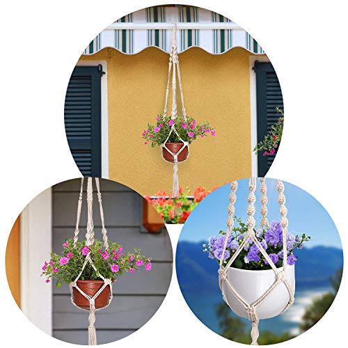 MIPON 3 Pack Macrame Plant Hangers, Hanging Planters for Indoor Plants | 3 Sizes (34"/41"/46") Handmade Cotton with Hooks, Boho Home Decor for Patio Balcony Living Room, Fits 5-10 Inch Pots