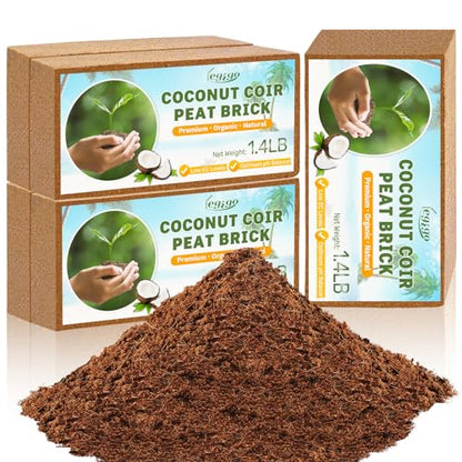 Pack of 5 Organic Coco Coir Bricks- 100% Natural Coco Peat Soil | Low EC & Balanced pH, Compressed Coconut Fiber Substrate, Supports Plant Root Growth for Seed Starting, Potting & Gardening - size: 5 Pack