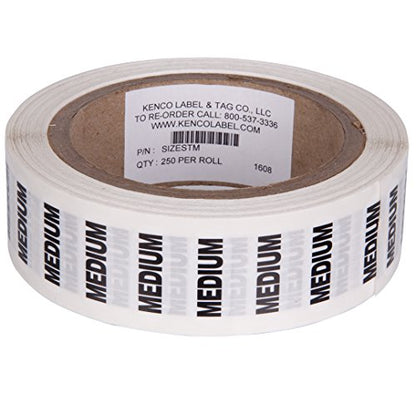 Clothing Size Strip Labels - 1.25" X 5" - 250 Strips Per Roll - Clear with Black and White Ink by Kenco (Medium) - size: Medium