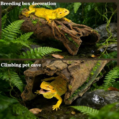 Resin Log Cave Hide, Reptile Shelter for Gecko Snake | Lizard Snake or Reptile Hide，Ball Python Hide& Amphibian Habitat Hideouts
