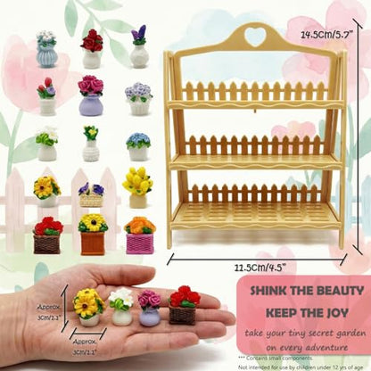 Miniature Flower Figurines 15 Pcs Mini Plants Office Desk Decoration Tiny Resin Flowers Figures Accessories Ornament Bonsai Landscape - style: Flower