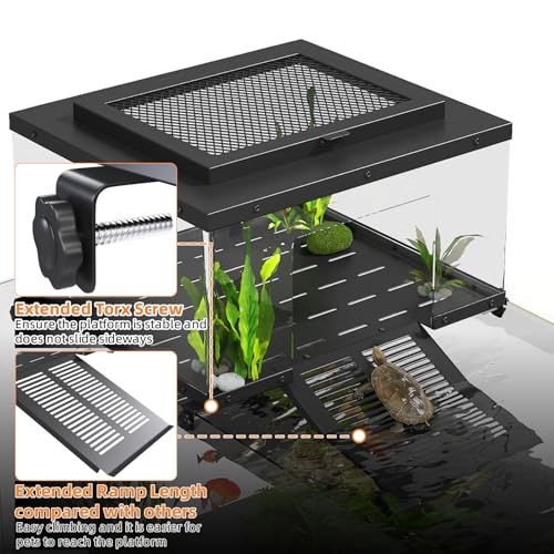 Erinnyees Turtle Basking Platform for Aquatic Turtles, Stainless Steel Large Turtle Dock with Extended Ramp & Flip-Open Mesh Door,Fits 18.5-21'' Wide Aquariums, Extra Large - size: EXTRA LARGE(Fits Tank Width 18.5"-21")