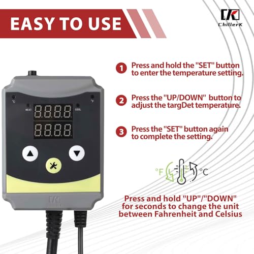 Refrigeration and Constant Temperature Control,Reptile Thermostat Temperature Controller,Digital Heat Mat for Seed Starting,Plant Germination,Incubator,Brooder, Brewing,Cooling Devices,-4-176°F,1000W