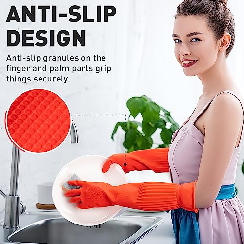 ThxToms Rubber Dishwashing Cleaning Gloves (2-Pair) - Fleece Lined | Reusable Long Dish Gloves for Washing Dishes, Waterproof Kitchen Gloves with Extra-Long Cuff & Anti-Slip Design, Medium - size: Medium (Pack of 4)