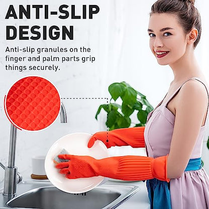 ThxToms Rubber Dishwashing Cleaning Gloves (2-Pair) - Fleece Lined | Reusable Long Dish Gloves for Washing Dishes, Waterproof Kitchen Gloves with Extra-Long Cuff & Anti-Slip Design, Small - size: Small (Pack of 4)