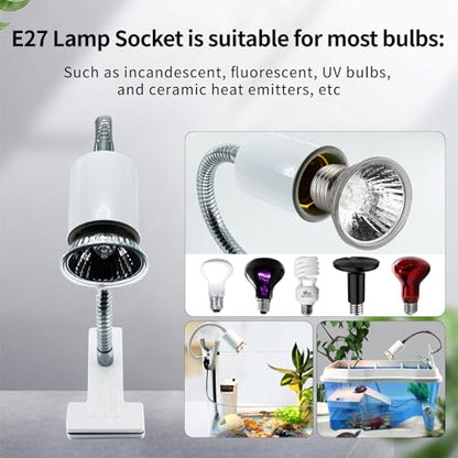 Reptile Heat Lamp,UVA UVB Reptile Light with 360°Rotatable Hose and Timed with 2 Bulbs(25W,50W),Basking Calcium Light Heat Lamp Bulbs for Turtle,Bearded Dragon,Lizard,Snake Tank(White) - color: White