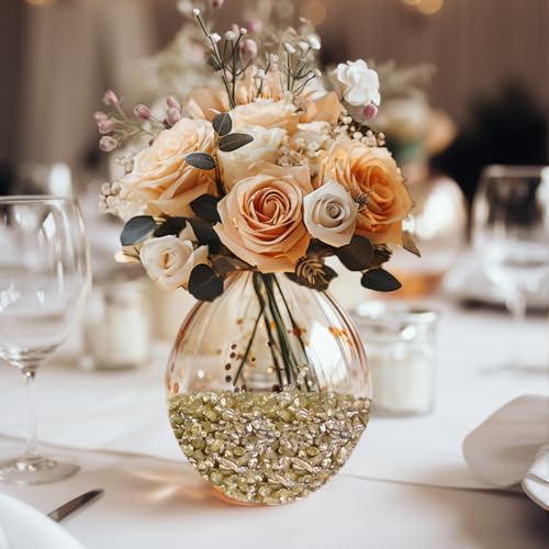 HappyFiller 1.3 LB Metallic Baige Crushed Glass for Resin Art,Crafts,3-8mm | Vase Filler,Wedding Table Centerpiece,Candle Holder,Terrarium Gravel Sand - color: Baige
