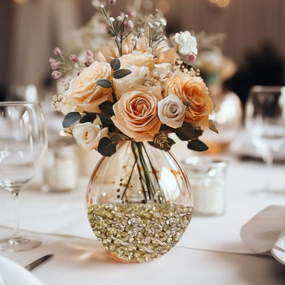 HappyFiller 1.3 LB Metallic Baige Crushed Glass for Resin Art,Crafts,3-8mm | Vase Filler,Wedding Table Centerpiece,Candle Holder,Terrarium Gravel Sand - color: Baige