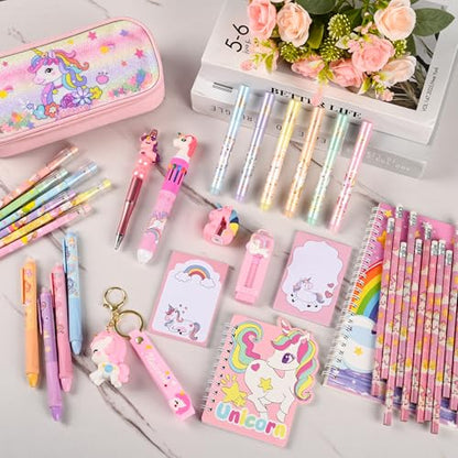 Ulema 41Pcs Cute Unicorn Stationery Set Birthday Gifts for Girls Back to School and Classroom Rewards Office Supplies with Unicorn Stuffs with Kawaii pencils,Keychain etc. - style: Unicorn
