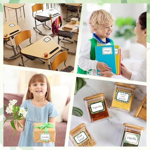 JarThenaAMCS 180 Pcs Farmhouse Name Tag Stickers Rustic Eucalyptus Leaves Nameplates Greenery Self-Adhesive Label Decals for Back to School Students Teacher Desk Classroom, 6 Designs - style: Farmhouse Greenery