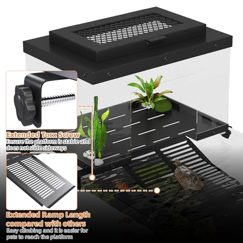 Erinnyees Turtle Basking Platform for Aquatic Turtles, Stainless Steel Large Turtle Dock with Extended Ramp & Flip-Open Mesh Door,Fits 12-14.5'' Wide Aquariums, Large - size: LARGE(Fits Tank Width 12"-14.5")