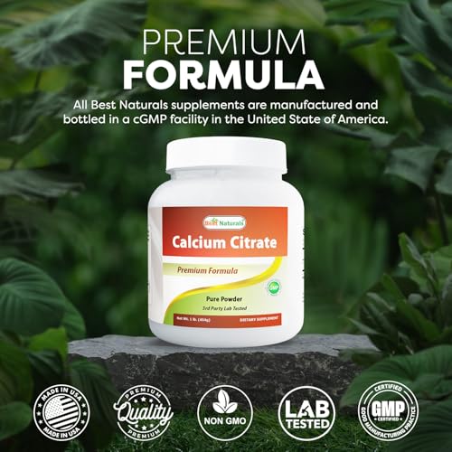 Best Naturals Calcium Citrate Powder - Calcium Supplement, High Bioavailable 3000 mg per Serving (600 mg Elemental Calcium) - Unflavored & Gluten Free - 1 Pound