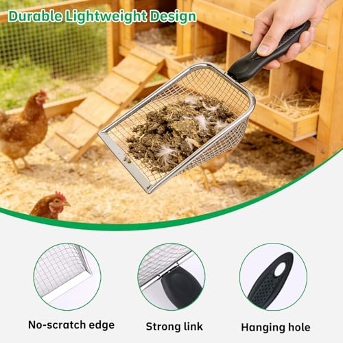 4 Pack Chicken Poop Scooper, 4" Metal Mesh Shovel | 2.0mm/2.8mm/3.8mm/5mm Holes, Chicken Coop Rake for Sand Litter, Suitable for Chickens, Cats, Rabbits, Hamsters & Reptiles - size: 4" 4 Set