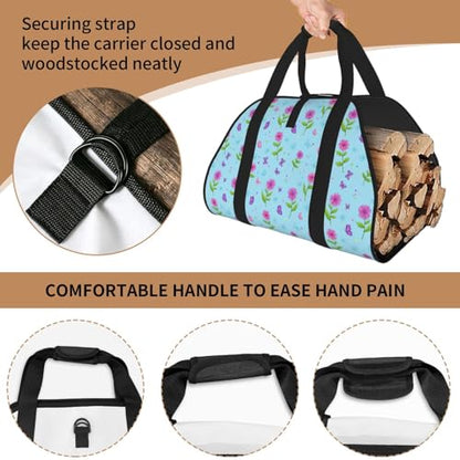 AMRANDOM Butterfly Lake Blue Firewood Carrier Bag Log Carrier Large Capacity Wood Tote for Easy Storage - color: Color1021