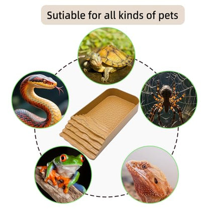 7 PCS Reptile Water Dish Bathing Pool Tortoise Habitat Accessories | plastic,water proof,multi-function,with climbing ramp food dishes reptile plants tweezer,for turtle gecko snake frog - color: faint yellow