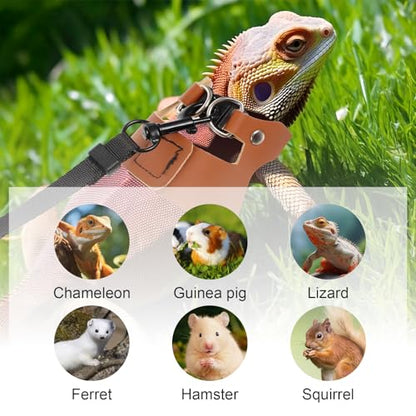 3 Pack Bearded Dragon Harness Set, Adjustable Bearded Dragon Leash with 3 Sizes Vests, 6.56ft Lead for Reptile Training Walking (Smooth Brown) - color: Smooth Brown