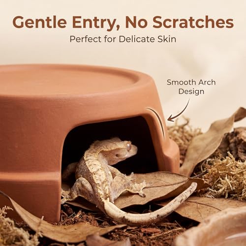 Terracotta Reptile Hide, 6.9x6.9 Bionic Humid Hideout with Smooth Entrance | Fish Tank Decorations, Basking Platform for Turtle, Frog, Toad, Bearded Dragon, Leopard Gecko, Snake, Crested Gecko