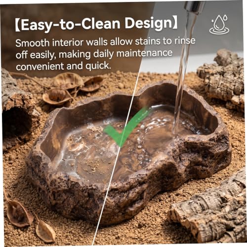 Reptile Water Dish, 600ml Tortoise Food Bowl - Natural Rock Texture Feeding & Bathing Bowl, Brown, 8.9x6.50x1.77 Inch. - color: brown