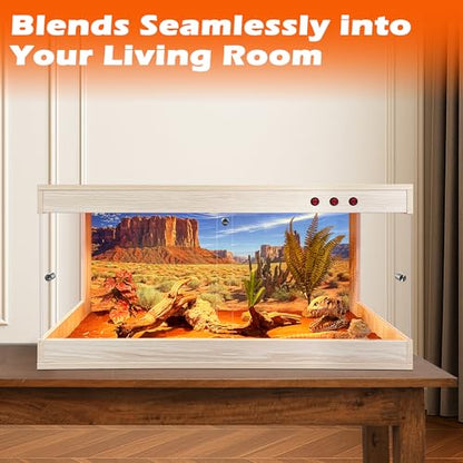 ROYXEN 64 Gallons Reptile Tank, Reptile Enclosure with Lockable Design, Tempered Glass Bearded Dragon Tank for Lizard Habitat (Oak, 40"x20"x19.5") - color: Oak, size: 40"x20"x19.5"
