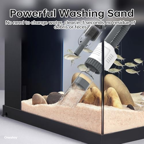 Fish Tank Vacuum Aquarium Gravel Cleaner 30W Strong Suction Electric Cleaner with Adjustable Motor for Efficient Water Change & Cleaning - 6-in-1 Automatic Removable Vacuum Electric Tool (White)