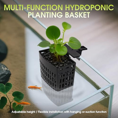 2 PCS Upgraded Aquarium Plant Holder, Adjustable Thickness Height Fish Tank Plant Holder with 2 Extension Hooks and 2 Suction Cups for Fish Tank Aquaponic Cultivation - color: Black
