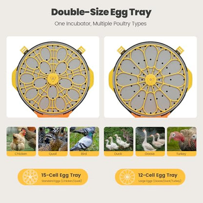 Incubators for Hatching Eggs -15-Egg Automatic Egg Chick Incubator with 5 Smart Preset Modes and Egg Turning, Temperature & Humidity Control Incubator for Goose Duck Quail Eggs
