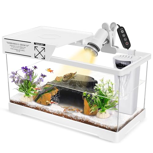 GOZILLA Turtle Tank, Upgrade PC Turtle Tank Starter Kit, Resin Hideout Habitat, Basking Platform, Bottom Drainage for Turtles, Crabs, Shrimps and Other Small Reptiles. (15.75x7.9x9''/White) - color: White-Tank Hideout