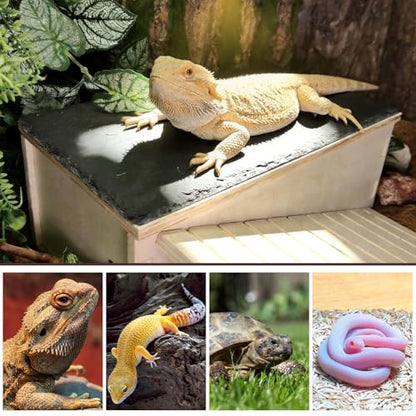 Large Bearded Dragon Basking Platform,Wooden Reptile Hide Cave with Slate Rock Climbing Ramp Tank Accessories for Leopard Geckos,Lizard,Snake,Tortoise - size: L:12.9×7.1×4.7"