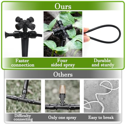 50FT Drip Irrigation System Kit, Garden Watering System | with Quick Connectors 1/4 inch Drip Tubing & Quick Connect Fittings Adjustable Mist, Watering System for Outdoor Plants