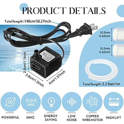 Lounsweer 6 Pcs Small Fountain Pump 50gph Mini Submersible Water Pump with 3.3 ft Tube 3W Quiet Water Fountain Pumps for Fish Tank Hydroponics Fountains Ponds Aquariums