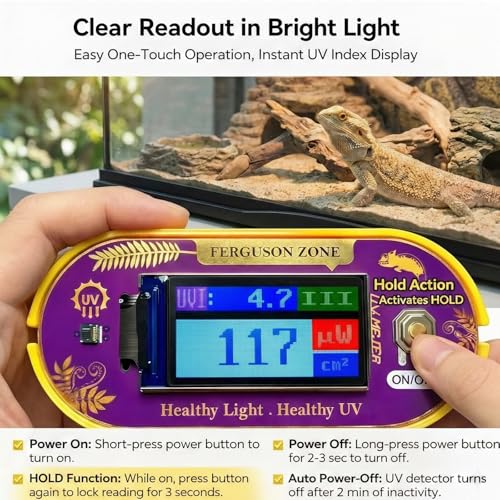 Reptile UVB UVA Light Meter for Bearded Dragon Tank Accessories, Portable Light Meter & Radiation Detector for Reptiles, Test Light and Sunlight Wavelength Meter with CR2032 Battery