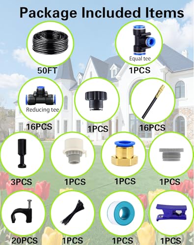 360° Adjustable Drip Irrigation System – Garden Watering Sprinkler System | 12mm Large-Diameter Tubing, Automatic Quick-Connect Misting Sprinkler System for Raised Beds, Lawn, Patio, Yard, Greenhouse - size: 50 FT