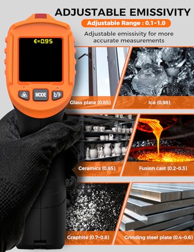4 in 1 Temperature Gun POROMETISTO 4 Types of Alarm Setting | -58-1472°F For Infrared/Ambient Temperature Humidity Infrared Thermometers,Industrial Laser Thermometer Gun with K-Type Probe